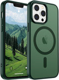 SUPFINE Magnetic for iPhone 13 Pro Case (Compatible with MagSafe) (Military Grade Drop Protection) Translucent Matte Shockproof with Anti-Fingerprint Phone Case,Forest Green