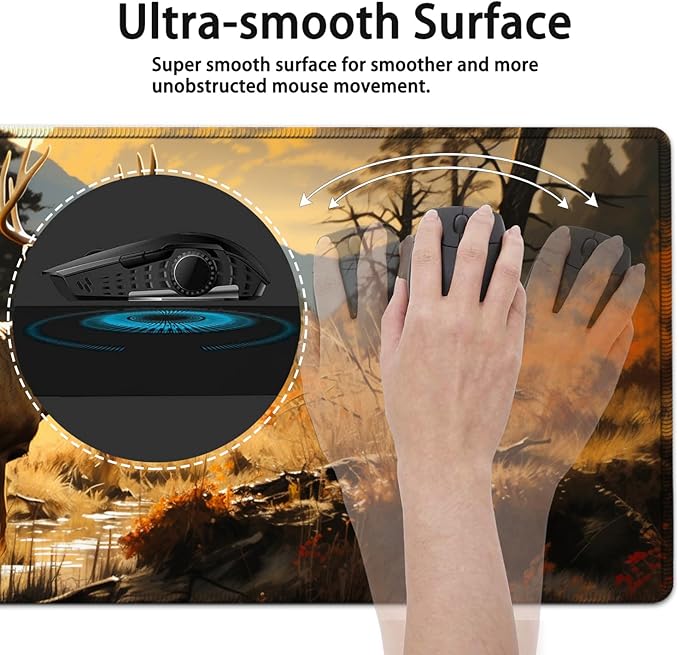 Large Mouse Pad, 31.5 x 11.8in Extended Gaming Mouse Pad with Stitched Edges, XXL Mousepad Protector Non Slip Rubber Base for Office and Home Writing Mat, Cute Deer Forest Pattern Desk Mat