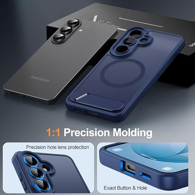 Magnetic for Samsung Galaxy S26 Case, [Compatible with MagSafe][Full Camera Protection][Built-in Invisible Kickstand] Translucent Matte Phone Case for S26 6.3" - Blue