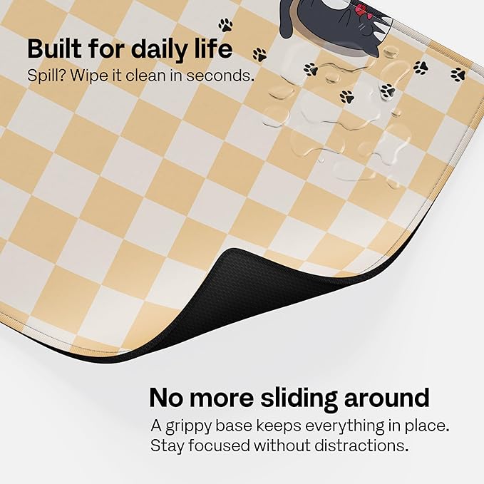 Pixio Mouse Pads - 36 x 16 inch XXL Checker Cats Orange Multifunctional Large Desk Mats for Gaming, Office, Desktop Anti-Slip Waterproof Washable Computer Mouse Mat