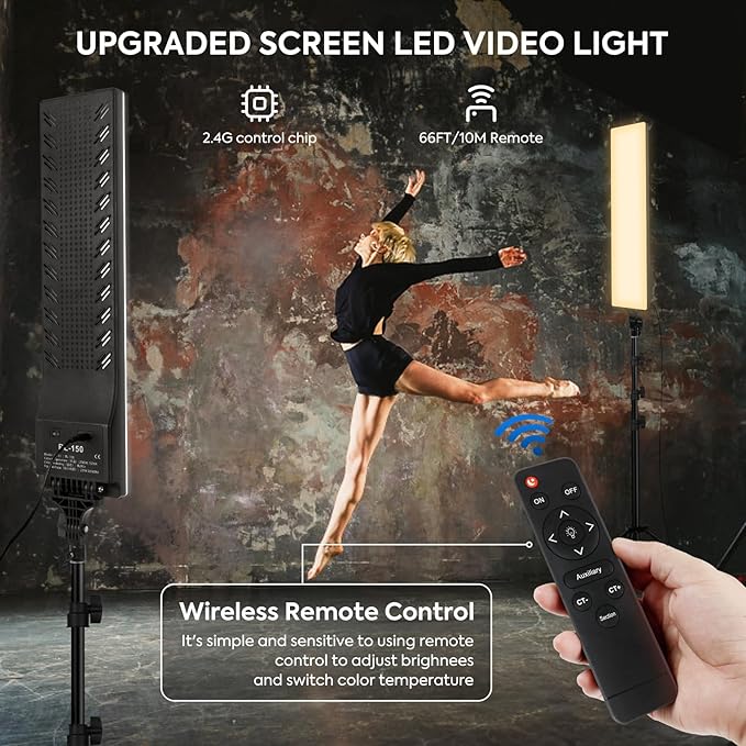 23.6" LED Video Light 2-Pack Full Screen Photography Lighting Kit 2500-7500K Dimmable Photo Studio Light Streaming Light with Remote Control & 6.5ft Stand for Filming YouTube TikTok Video Gaming