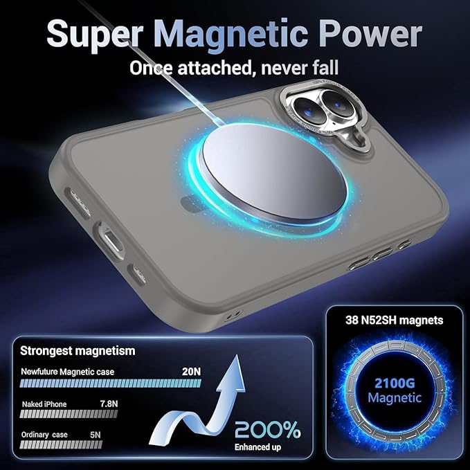Newfuture Magnetic for iPhone 17 Case [Compatible with Magsafe] [Military Grade Drop Protection] Translucent Matte Anti-Scratch Shockproof Protective Phone Cover 6.3 Inch, Titanium Gray