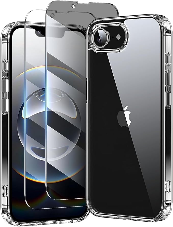 toushion 3 in 1 for iPhone 16E Case Clear/iPhone 17E Case [Yellowing-Resistant Acrylic Back] Screen Protector *2, Shockproof for iPhone 16e & 17e Case 6.1 inch Clear