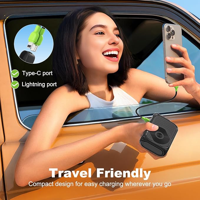 SEANCHEER P05 Portable Charger, Magnetic Power Bank, Small Wireless PowerBank,Emergency Battery Pack 10000mAh Travel Essentials Fast Charging with Built in Cable, Wall Plug for iPhone,Samsung,Andriod