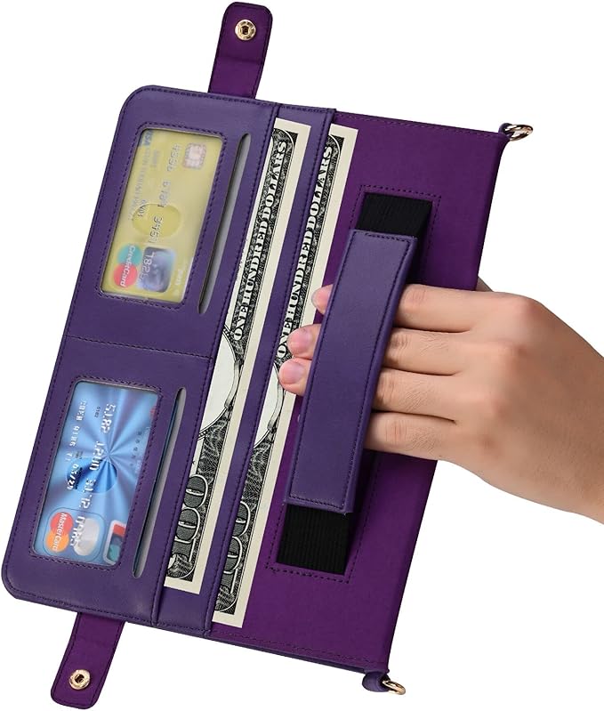 Handbag Case for iPad Pro/Air 10.5" & iPad 10.2" (2019-2021), Techcircle Folio Stand iPad Crossbody Wallet Case with Pencil Holder & Envelope Pocket, Hand Strap+Shoulder Strap Protective Cover, Purple