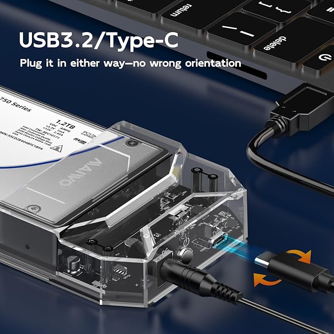 MAIWO U.2 NVMe SSD Enclosure, USB-C to U.2(SFF-8639) Adapter, External 2.5'' U.2 Enclosure, Tool Free, Clear, 12V/3A Power Supply Included, with Indicator Light