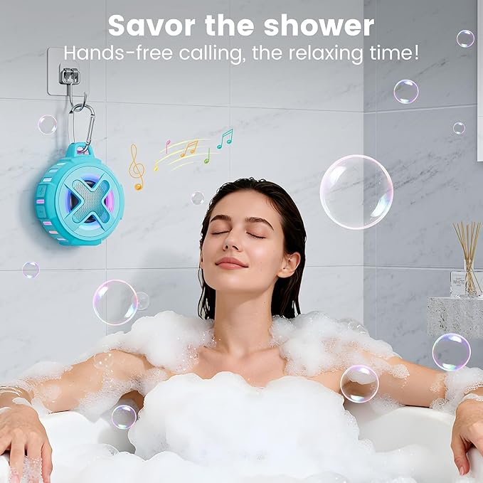 XLEADER X8(2 Gen) Upgraded, Bluetooth Shower Speaker, Certified IP67 Waterproof, 10W Pro Sound&Deep Bass, 24Hrs Playtime, Stocking Stuffers for Teens Men, White Elephant Gifts, Teal