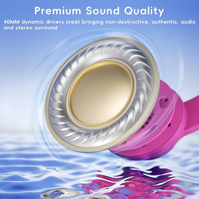 Candy Bila Kids Headphones, Wired Headphones for Kids Over Ear with Microphone, 85/94dB Volume Limiter Headphone for Girls Boys, Foldable Headphone for Learning, Deep Purple and Pink