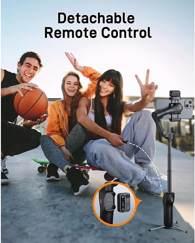 Hohem iSteady V3 Gimbal Stabilizer, Magnetic AI Tracking, Removable Remote, 3-Axis Smartphone Gimbal with Built-in Telescopic Rod and Tripod, Perfect for Content Creators(Black)