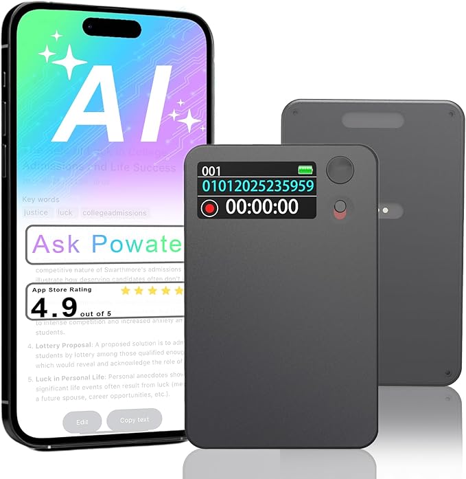 AI Voice Recorder, Transcribe & Summarize by ChatGPT, Digital Recorder Device with Playback for Lectures, Meetings, Calls, Support 107 Languages, 64GB Memory, APP Control