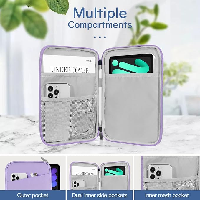Dadanism 8-9 Inch Tablet Sleeve Bag Carrying Case for iPad mini 7th/6th 8.3", iPad mini 7.9", Galaxy Tab A7 Lite/A9 8.7", ‎Remarkable Paper Pro Move 7.3" 2025, Tab M8 8", Tab M9 9", Grey Purple