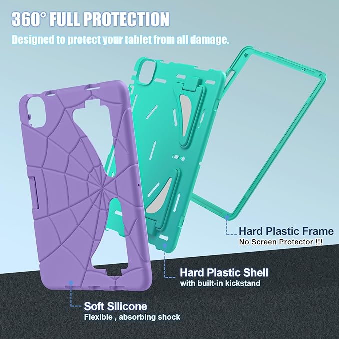 AKABEILA Compatible with Apple iPad Air 11(2026)M4/iPad Air 11(2024)/iPad Air 11(2025)M3 11 inch Tablet Case，Lightweight Protective Cover with Kickstand for Kids Children Boys Babies Purple Mint Green