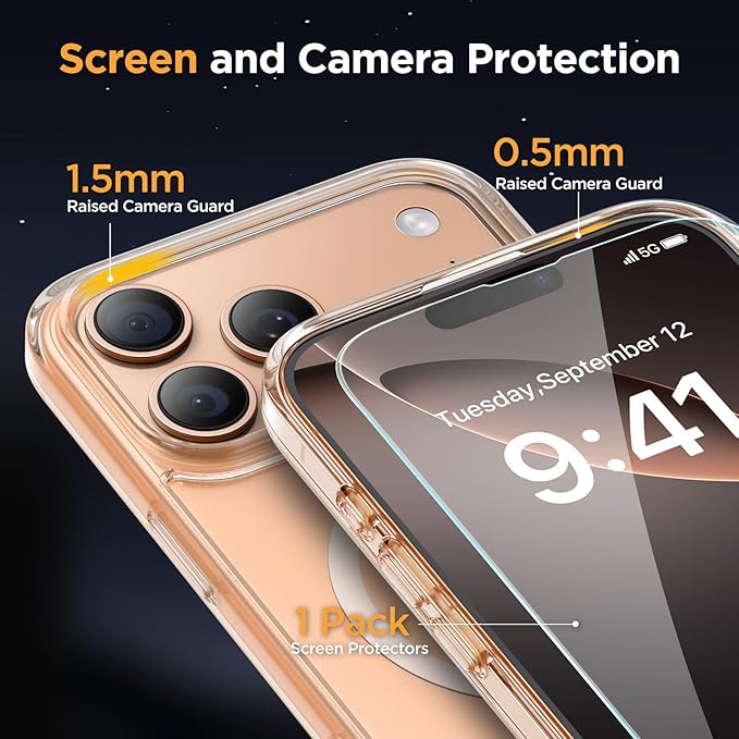 Miracase Magnetic for iPhone 17 Pro Max Case with Screen Protector [Compatible with MagSafe] Slim Thin Phone Case Military-Grade Protected for 17 ProMax Cover Bumper 6.9", Clear