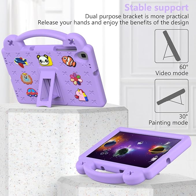 AKABEILA Compatible with Samsung Galaxy Tab A 10.1(2019)/Lenovo Tab M10 HD 2nd Gen/Tab K10/M10 Plus 10.3 inch Tablet Case, Kids Case with Shoulder Strap & Stand Handle Light Purple