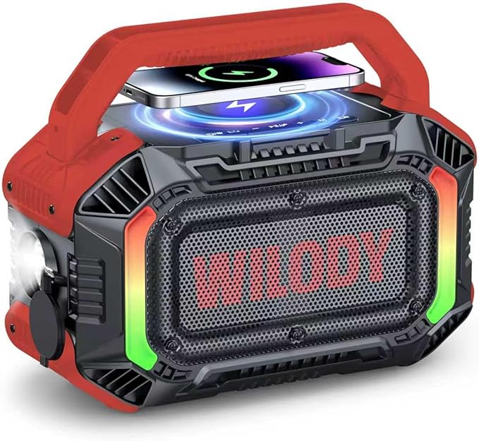 Wilody Speakers Bluetooth Wireless, 100W Loud Outdoor Speaker with Bass, IPX7 Waterproof Floatable, 20H Playtime, RGB Light, Portable Speaker with TWS for Work, Outdoor, Garage, Camping (Crimson)