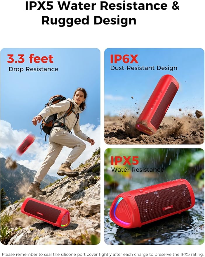 BolaButty Bluetooth Speaker Portable Wireless, IPX5 Waterproof, Up to 20H Playtime, TWS Pairing, BT5.3, for Home/Party/Outdoor/Camping/Beach Essentials, Birthday Gift (Red)