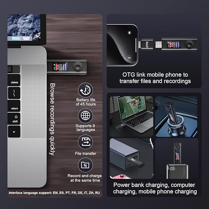 Digital Voice Recorder with 64GB Storage, Voice Activated Recording, USB Connectivity, Playback Function for Meetings, Interviews, Classroom