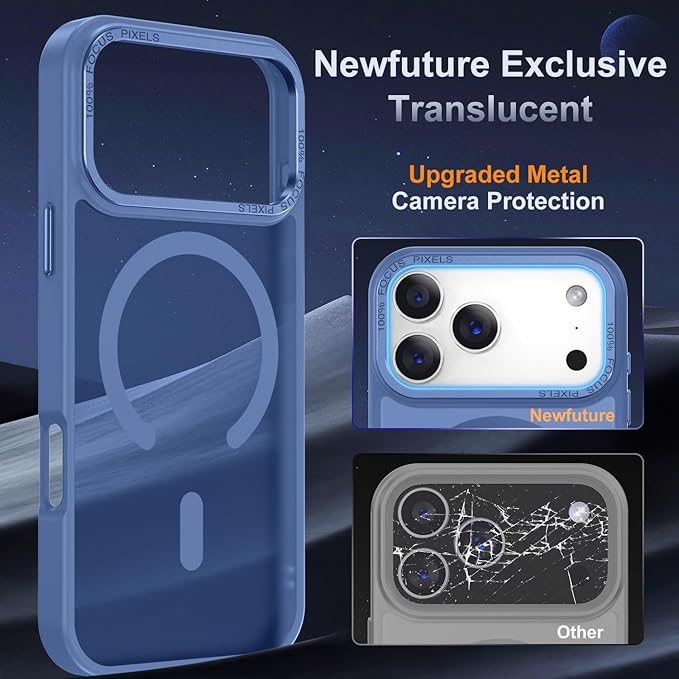 Newfuture Magnetic for iPhone 17 Pro Max Case [Compatible with Magsafe] [Military Grade Drop Protection] Translucent Matte Anti-Scratch Shockproof Protective Phone Cover 6.9 Inch, Light Blue
