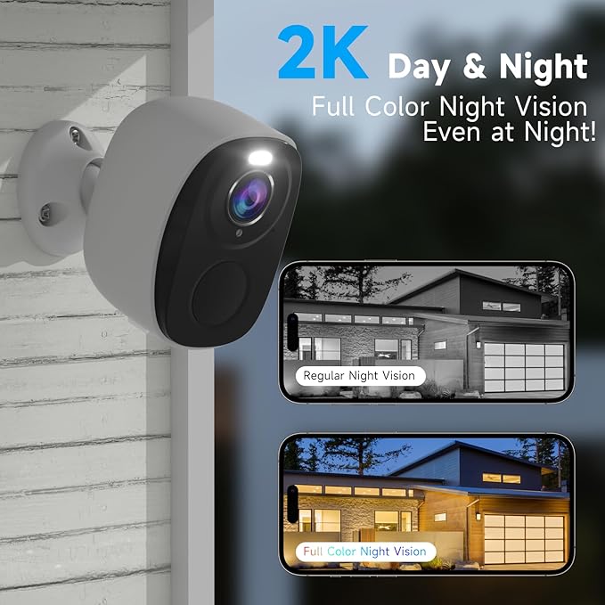 4PCs 2K Security Camera Wireless Outdoor, Solar Camera for Home Security, Battery Powered WiFi Security Cameras with Color Night Vision, AI Motion Detection, 2-Way Audio, IP65, SD/Cloud, Works Alexa