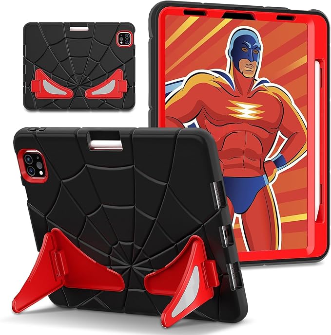 AKABEILA Compatible with Apple iPad Pro 11 inch(2018)/Apple Air 4 10.9(2020)/Air 5 10.9(2022)/Air 6 M2 (2024)/Air 7 M3 (2025) Tablet Case，Cover with Kickstand for Kids Children Boys Babies Black Red