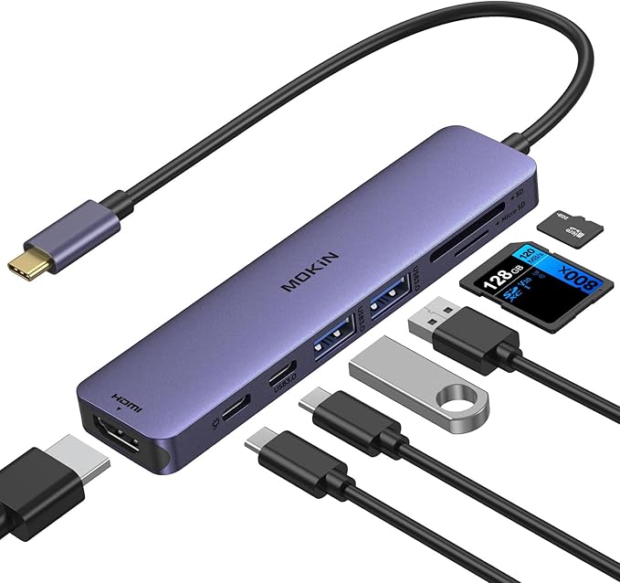 MOKiN 7 in 1 USB C Hub with HDMI, microSD/SD Card Reader, USB 3.0, 100W PD Compatible for MacBook Pro/Air, Dell XPS, Lenovo Thinkpad