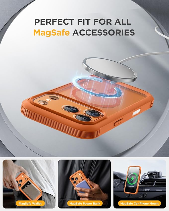 Miracase for iPhone 17 Pro Max Case 6.9" Full-Body Phone Case with Built-in Glass Screen Protector& Full Camera Protector,[Magnetic with MagSafe] Drop Proof 17 ProMax Cover, Orange