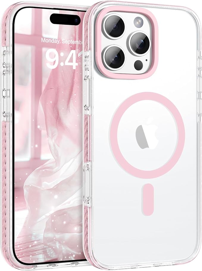 BENTOBEN Magnetic for iPhone 16 Pro Max Case 6.9", Compatible with Magsafe Military Shockproof Protective Bumper Cute Transparent Slim Anti-Yellowing Phone Case for iPhone 16 ProMax Cover, Clear Pink
