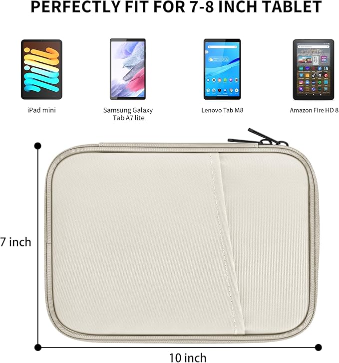 HoYiXi Universal Sleeve Bag for 7-8 inch Tablet Fire HD 8/Fire HD 8 Plus Compatible iPad mini (6th Gen) 8.3" 2021, iPad mini 5/4/3/2/1, Tab A8, 7"-8" inch Android Tablet Sleeve Case -White