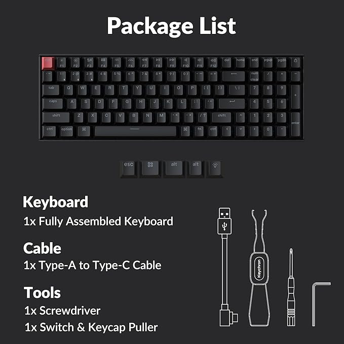 Keychron K4 96% Layout QMK Wireless and Wired Options Mechanical Keyboard, White Backlight Super Red Switch, Paired with Shine-Through Double-Shot PBT Keycaps for Mac Windows-Version 3