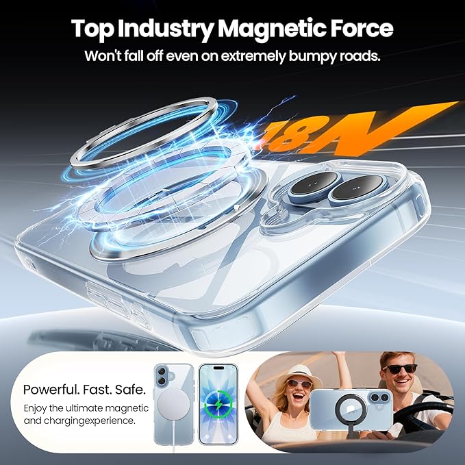 360°Ring Stand for iPhone 17 Case, Compatible with MagSafe,Suitable for Car Mount,Military-Grade Protective,Anti-Yellowing, Scratch-Resistant Back Cover Phone Case for iPhone 17 6.3", Clear Stand