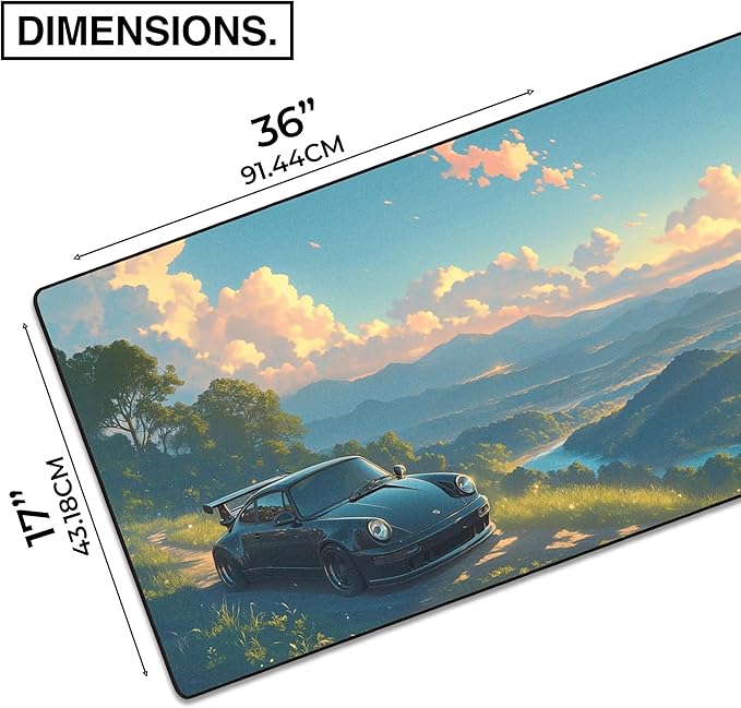 MPCO. Original Large Gaming Desk Mat – 36" x 17" Aeroglyde Manga Motors Porsche-Blue Full Desk Mouse Pad for Smooth Precision – Non-Slip, Washable Extra-Large PC Mouse Pad for Gaming Sessions