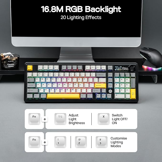 MechLands AJAZZ AK980 V2 Mechanical Gaming Keyboard with Display Screen, 10000mAh Battery, 98% Wireless Keyboard with BT/USB-C/2.4GHz, Hot Swappable, Linear Switch, Knob, RGB for Win/Mac (Black)
