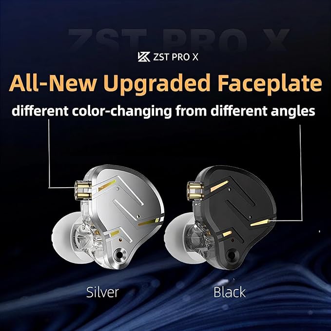 2026 Latest KZ ZST PRO X in Ear Monitor Headphones, 1BA 1DD Hybrid Driver Wired Gaming Earbuds, Deep Bass Sound Ear buds, HiFi IEM for Gaming Music Video Singer Musician Drummer (with mic, Black Gold)