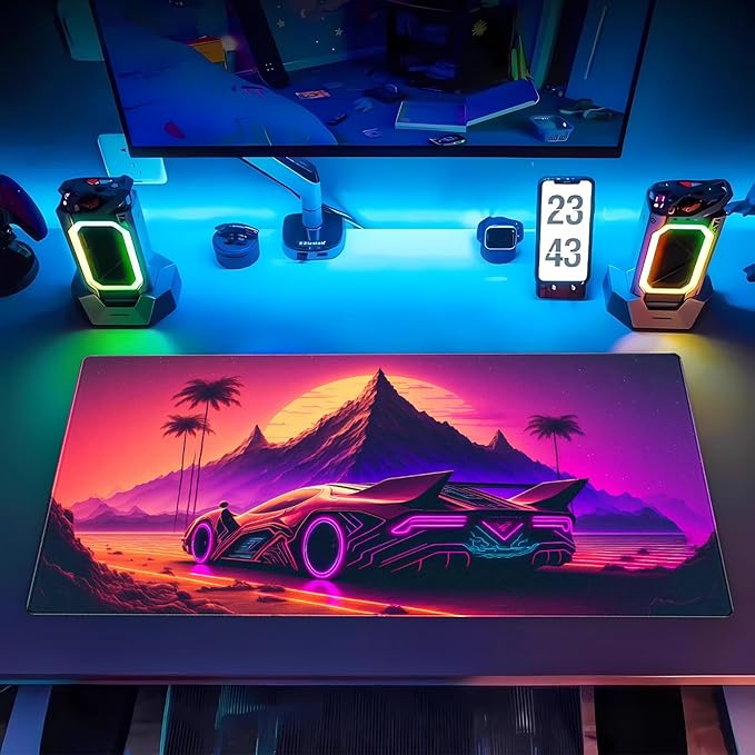 Purple Cyberpunk Fantasy Gaming Mouse Pad - XL Extended Sci-Fi Neon City Design Desk Mat for Computers, Office & Gaming (31.5" x 15.7")