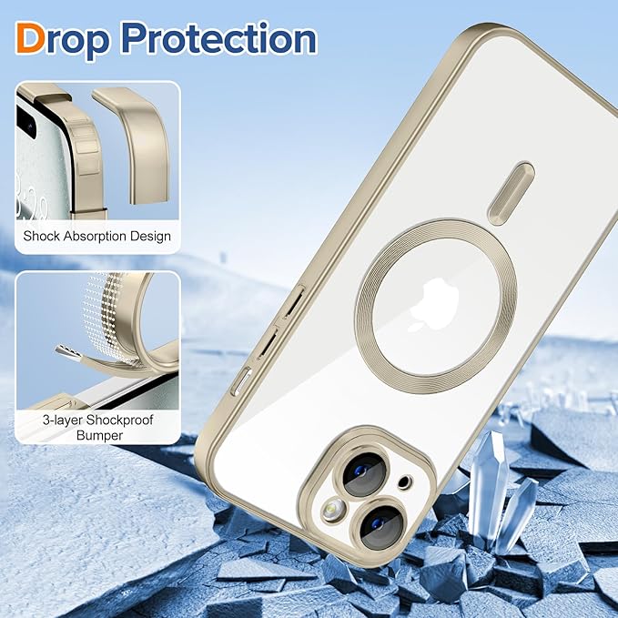Hython Magnetic Clear for iPhone 15 Plus Case with Camera Lens Protector [Compatible with MagSafe] Luxury Plating Edge Slim Soft TPU Cover Protective Phone Case for iPhone 15 Plus 6.7", Matte Gray