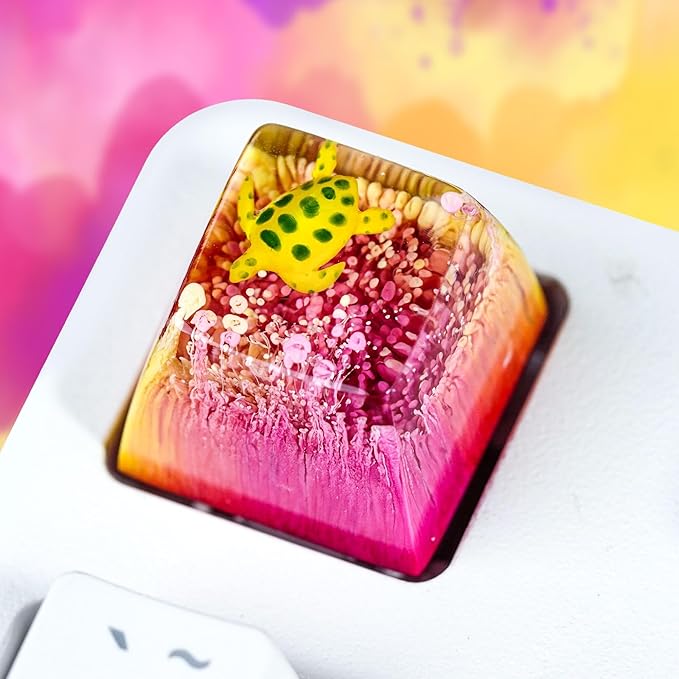 Sea Turtle Artisan Keycap R1 Yellow and Magenta Ocean SA Profile Custom Sea Creatures Keycaps 1U ESC Handmade Gaming Resin Key Cap Cherry MX Switch Compatible Mechanical Keyboard Turtle Lover Gift