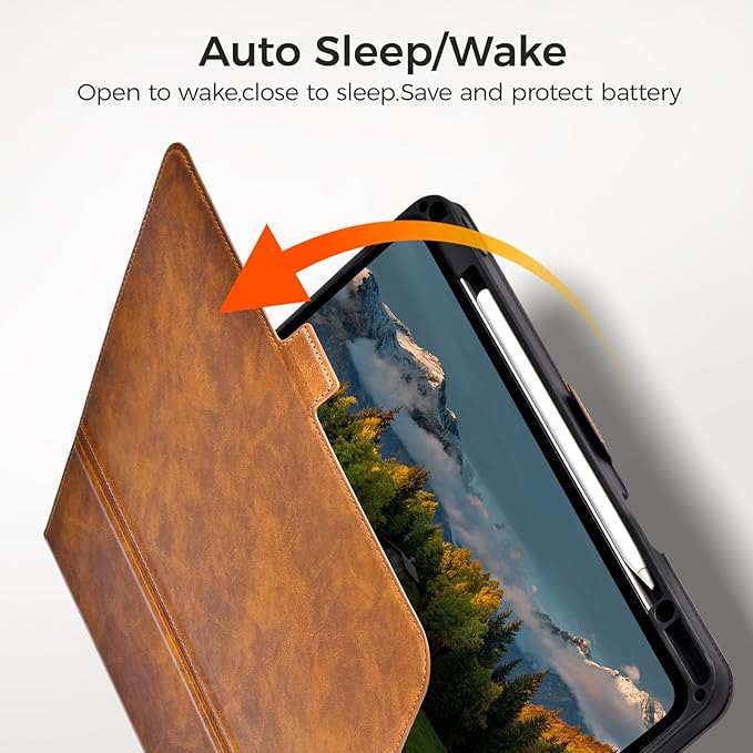 Slim Case for iPad Pro 13 Inch M5/M4 (2025/2024) A3360/A3361/A2925/A2926 with Pencil Holder,Lightweight Cover,Magnetic Closure,Multi Angle Stand,Typing Angle,Auto Sleep/Wake,Brown