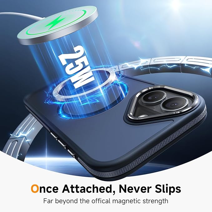 DOMAVER Magnetic 3 in 1 for iPhone 16 Case, [Omni-Directional Protection] with 1x Screen Protector + 1x Camera Cover, [Seamless Work with Magsafe] Protective Silm Case for iPhone 16 Charcoal Gray