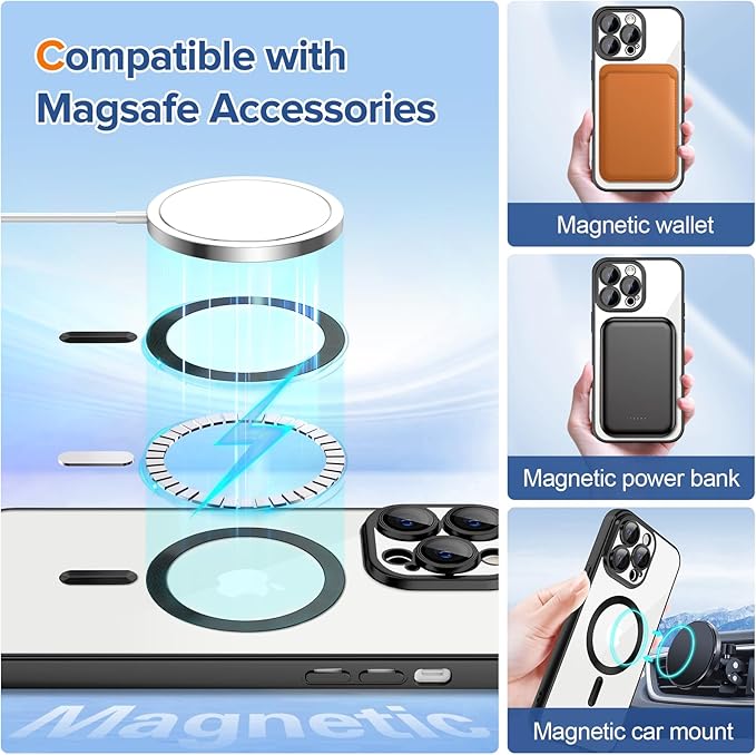 Hython Magnetic Clear for iPhone 13 Pro Case with Camera Lens Protector [Compatible with MagSafe] Luxury Plating Edge Slim Soft TPU Cover Protective Phone Case for iPhone 13 Pro 6.1", Matte Black