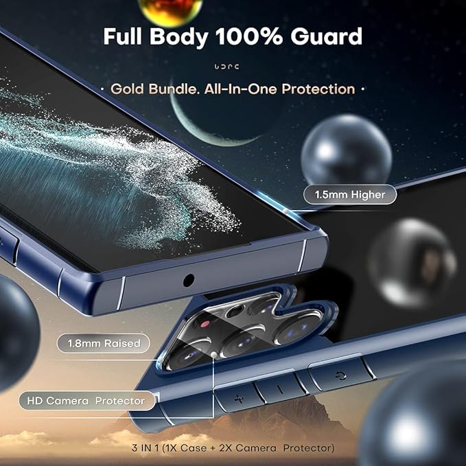 TOCOL for Samsung Galaxy S22 Ultra Case, Translucent Matte Hard Back [Military Grade Shockproof] [Anti-Scratch & Anti-Fingerprint] Slim Fit Protective Cover for Galaxy S22 Ultra Case 6.8'', Navy Blue