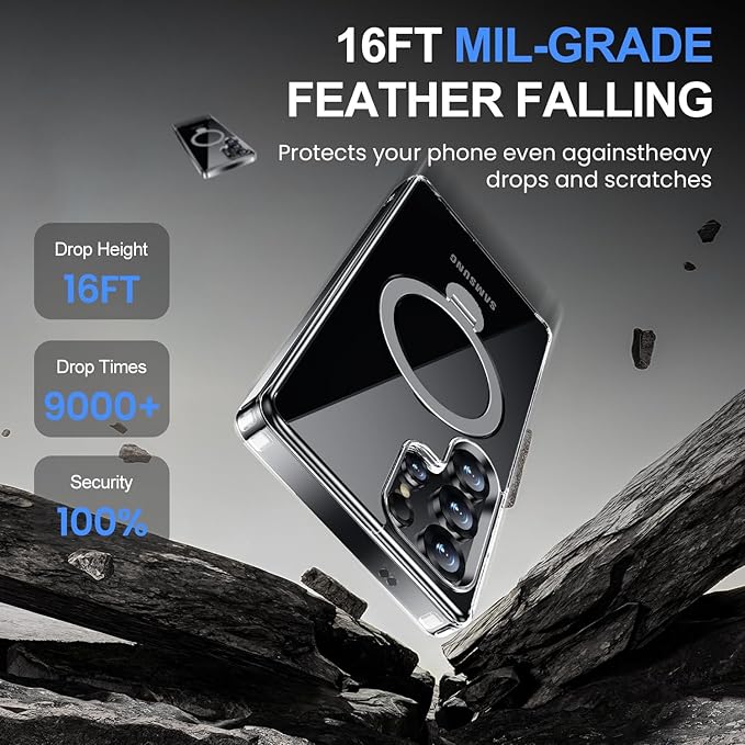 360°Ring Stand for Samsung Galaxy S25 Ultra Case with 1X Screen Protector +1X Camera Cover,Fit for MagSafe, Anti-Yellowing & Scratch-Resistant Back Phone Case for Galaxy S25 Ultra 6.9", Clear