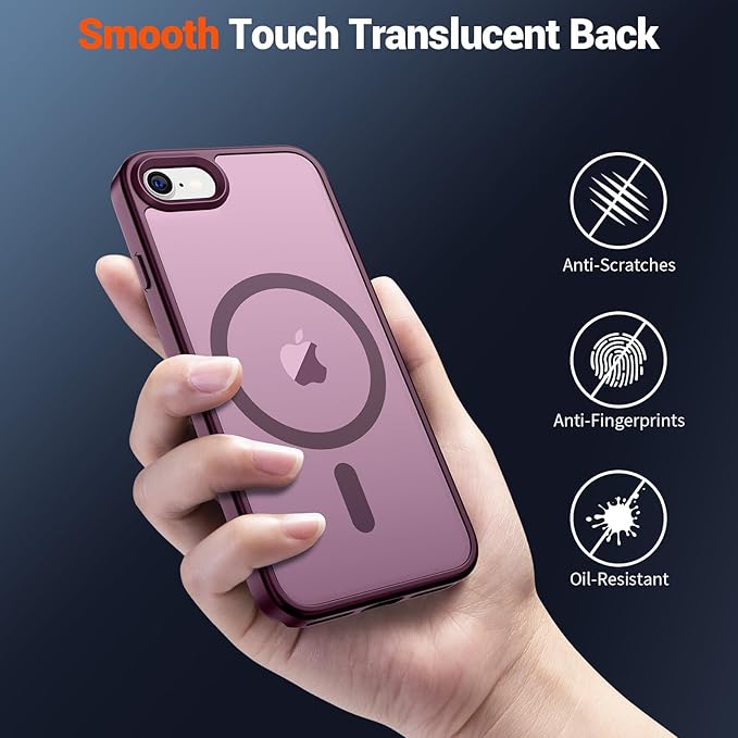 SUPFINE Magnetic for iPhone SE Case 2022 (3rd)/2020 (2nd), iPhone 8 Case (Compatible with MagSafe) (Military Grade Drop Protection) Translucent Matte Phone Case, Wine Red