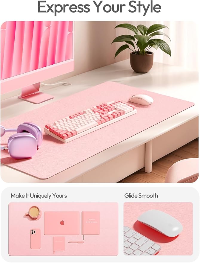 YSAGi Leather Desk Pad Protector, Office Desk Mat, Large Mouse Pad, Non-Slip PU Leather Desk Blotter, Laptop Desk Pad, Waterproof Desk Writing Pad for Office and Home (Light Pink, 47" x 17")