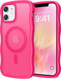 CAPRARO Cute for iPhone 12 Case & iPhone 12 Pro Case, Compatible with MagSafe, [Curly Wave Edge] [Camera Protection] [14 FT Drop Protection] Magnetic for iPhone 12/12 Pro, Hot Pink