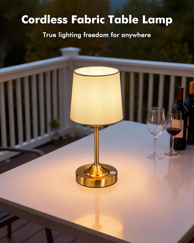 Cordless Table Lamp, 5000mAh Rechargeable LED Desk Lamp with 3-Level Dimmable Brightness, Portable Nightstand Light for Bedroom, Living Room, Bedside, Dining Room (Polished Gold) - 2 Pack