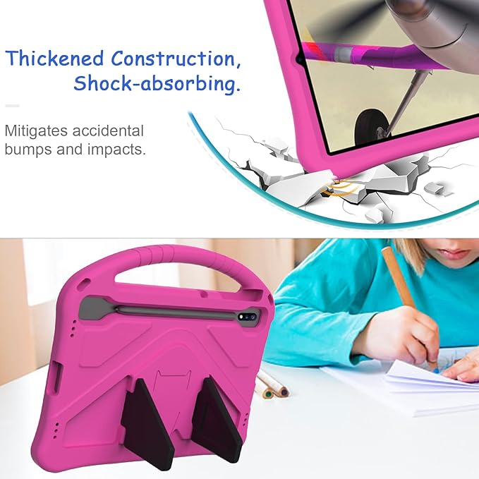 Kids Case for Samsung Galaxy Tab S10 Lite/S10 FE/S9 FE 10.9"/Tab S9/S8/S7 11", Techcircle Light Weight Shock Proof EVA Foam Handle Rugged Stand Protective Case, Rose