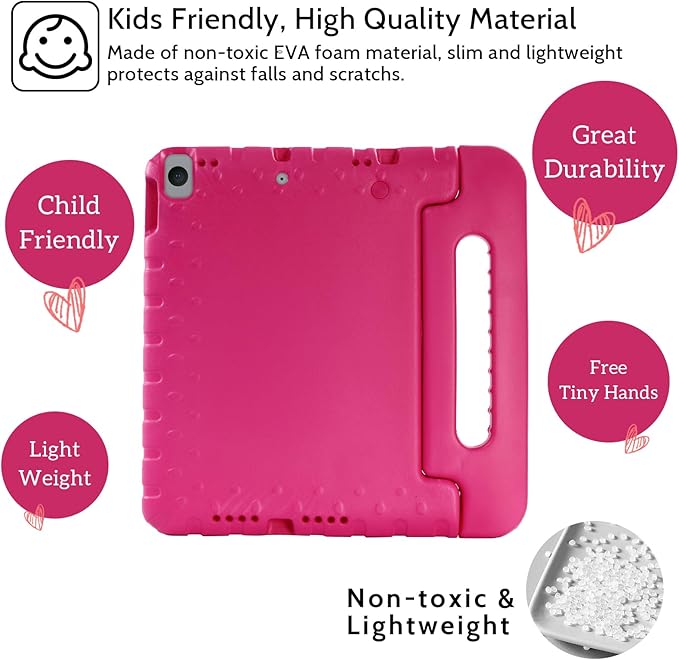 Dteck Kids Case for iPad 10.2 2021/2020/2019 - iPad 9th/8th/7th Generation Case for Kids, Shockproof Rugged Lightweight EVA Handle Stand Child Proof Kids Case for iPad 9/8/7 Generation 10.2 Inch,Rose