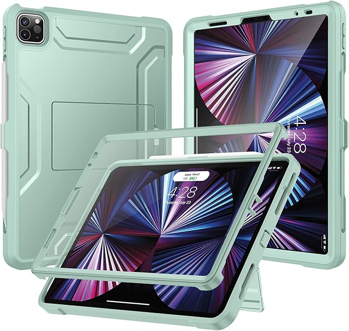 Soke Case for iPad Pro 11 Inch 2022/2021/2020/2018/iPad Air 5th/4th Generation,Built-in Screen Protector - Support 2nd Apple Pencil Charging - Heavy Duty Rugged Protective Kickstand Case - Mint Green