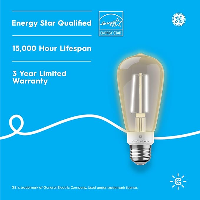 Cync GE Smart LED Light Bulb, ST19 Edison Style, Works with Amazon Alexa and Google Home, WiFi Light, Soft White, 60W Equivalent, (Pack of 4)