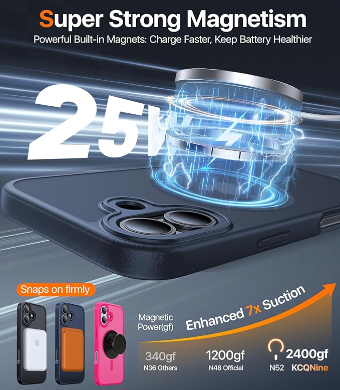 Magnetic for iPhone 17 Case,[Anti-Slip][Compatible with MagSafe][Military Grade Drop Protection] Shockproof Protective Translucent Matte Phone Case for iPhone 17 Case,Midnight Blue
